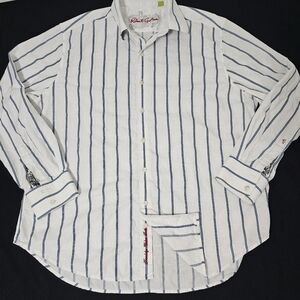 Robert Graham Men’s 2XL White Blue Striped Button Down Shirt 100% Cotton